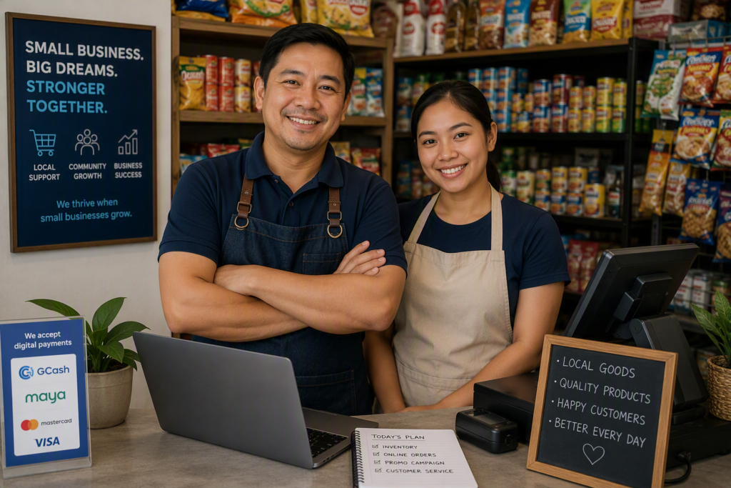 Small business owner and staff working in a Philippine shop or office