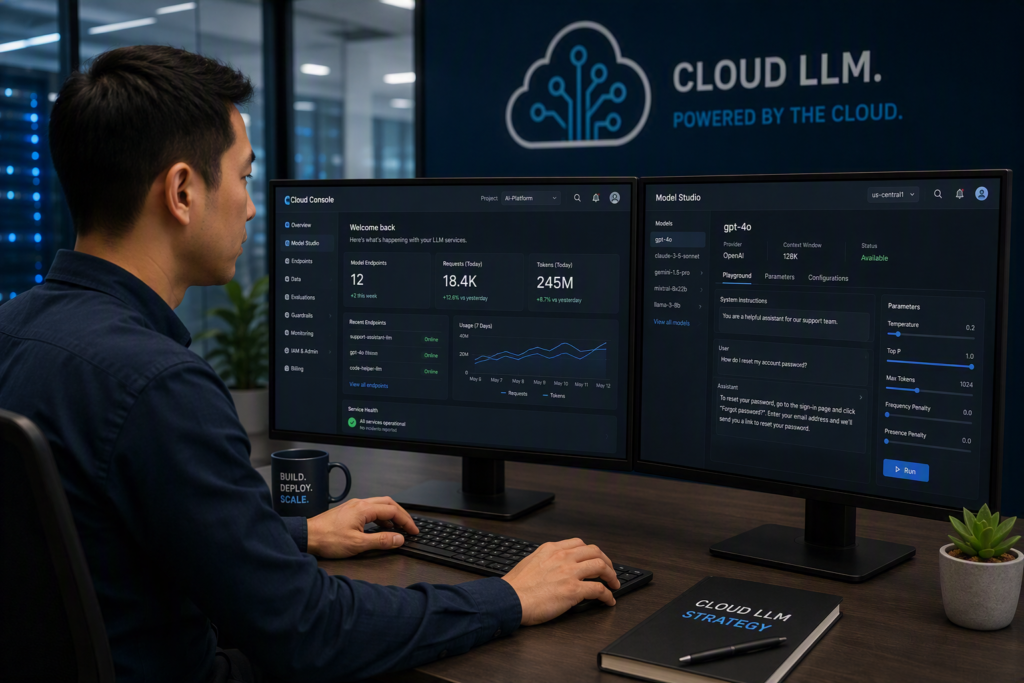 Engineer configuring a cloud console