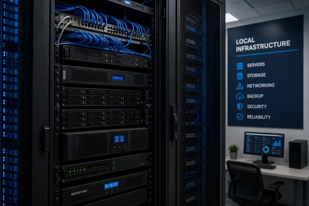 Server rack close-up with status lights